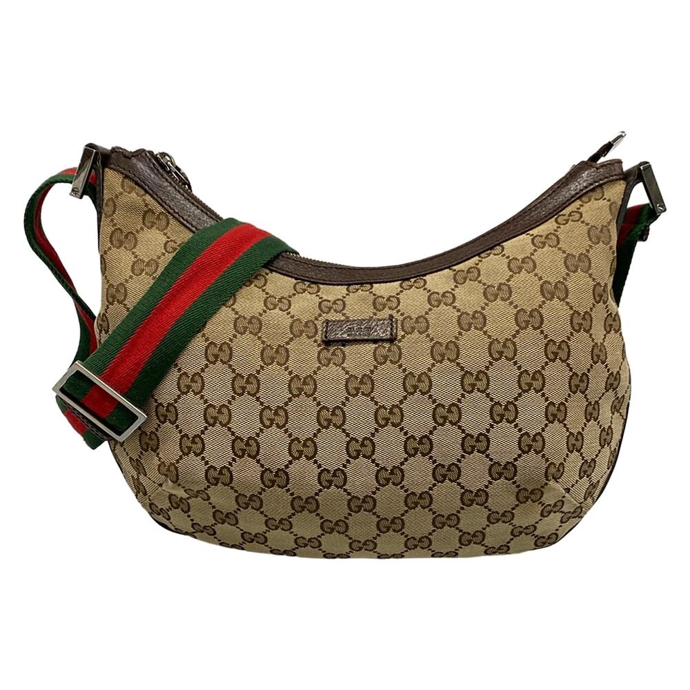Gucci GG Pattern, Shelly (Web) Shoulder Bag 181092 Dark Brown Beige Multi